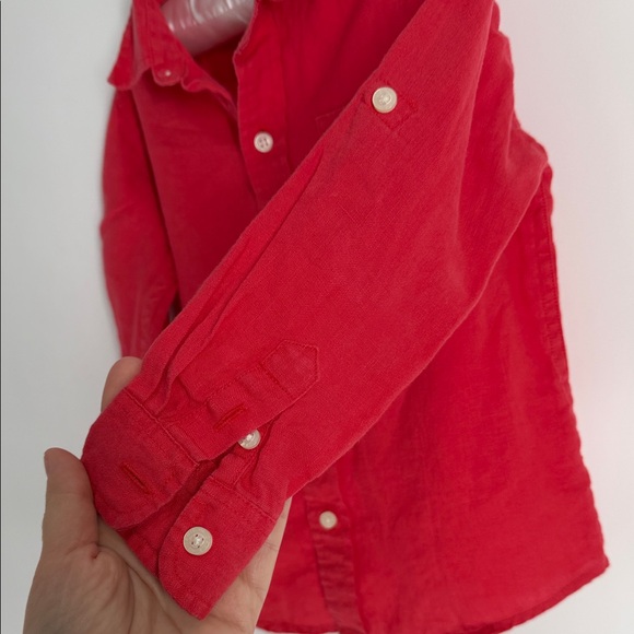 Janie and Jack Red Kids Linen Button/Tab Button Shirt - 3 - Picture 4 of 6